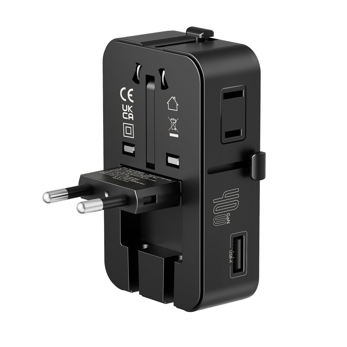 Rixus RXTA02 World Travel Adapter 40W With 3 USB Ports Black