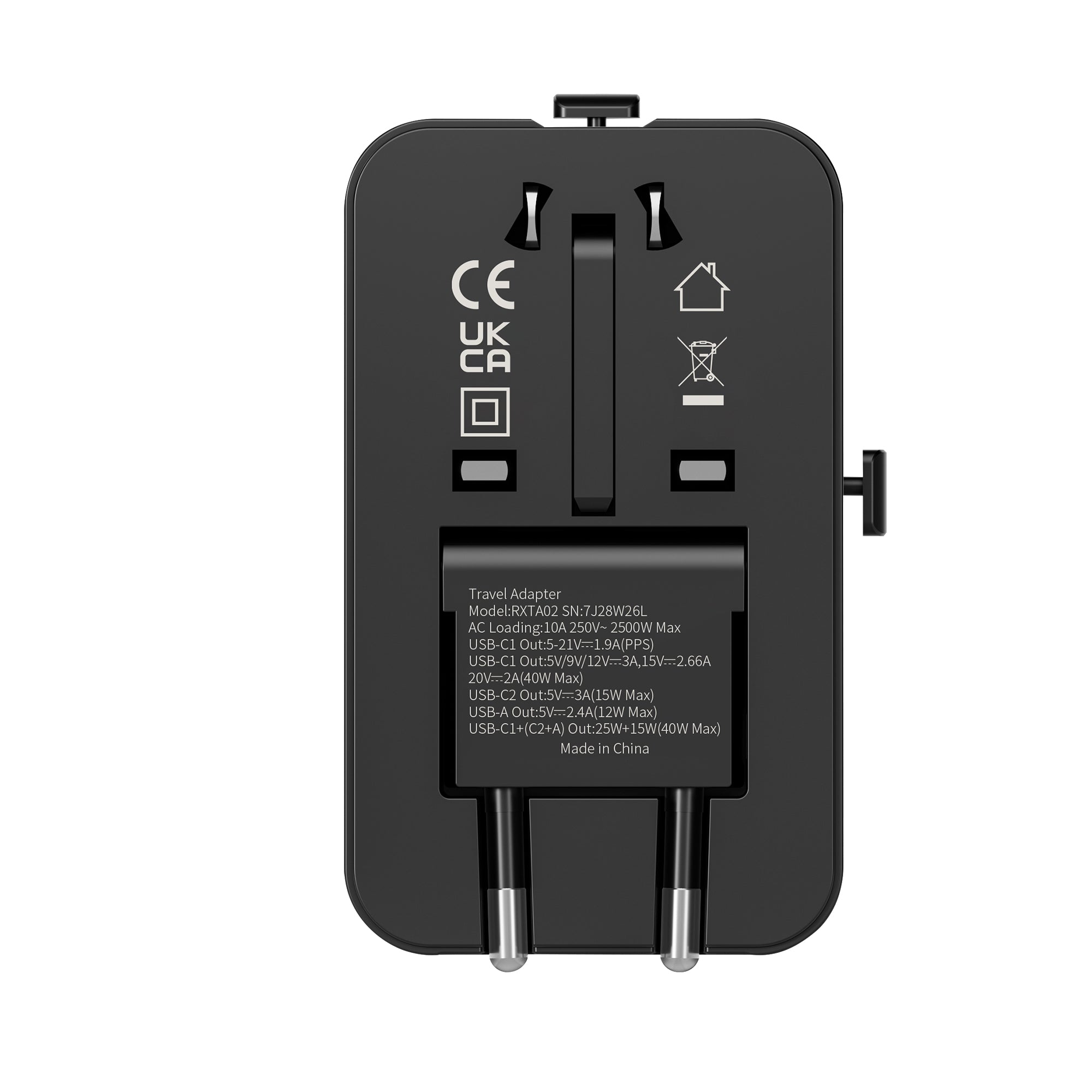 Rixus RXTA02 World Travel Adapter 40W With 3 USB Ports Black