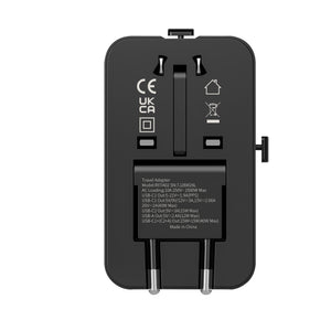 Rixus RXTA02 World Travel Adapter 40W With 3 USB Ports Black