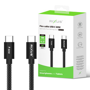 Rixus RXUC10A Flex Cable USB-C 60W 1m Black