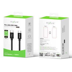 Rixus RXUC10A Flex Cable USB-C 60W 1m Black