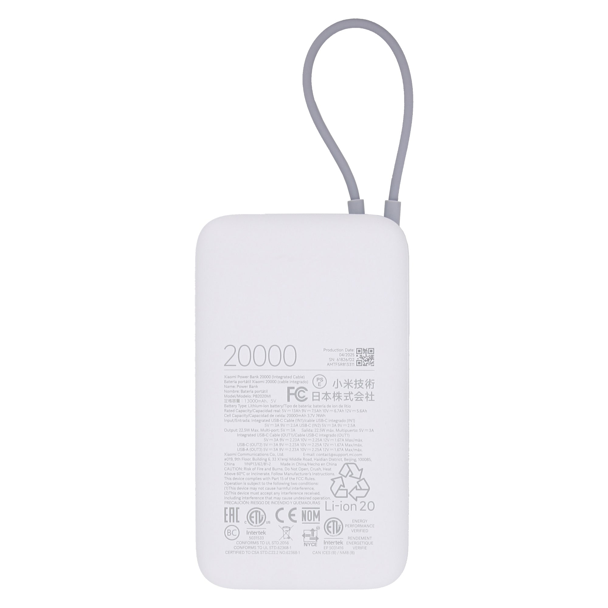 Xiaomi BHR9738GL USB-C Powerbank 20000mAh 22.5W Light Gray