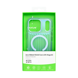 Rixus Aero Ribbed Shield Case With MagSafe Compatible For Apple iPhone 17 Pro, 18 Pro Glacier