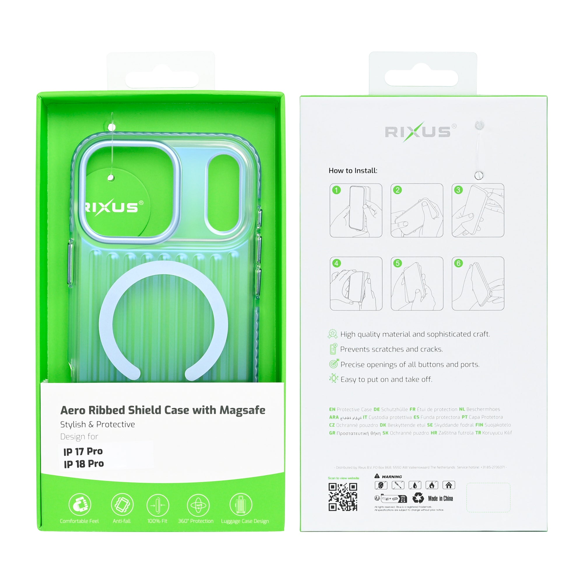 Rixus Aero Ribbed Shield Case With MagSafe Compatible For Apple iPhone 17 Pro, 18 Pro Glacier