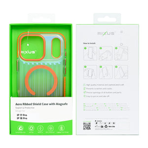Rixus Aero Ribbed Shield Case With MagSafe Compatible For Apple iPhone 17 Pro, 18 Pro Orange