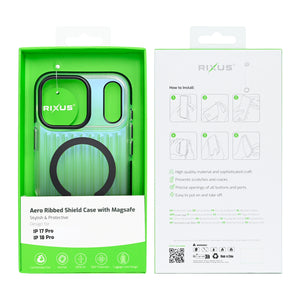 Rixus Aero Ribbed Shield Case With MagSafe Compatible For Apple iPhone 17 Pro, 18 Pro Black