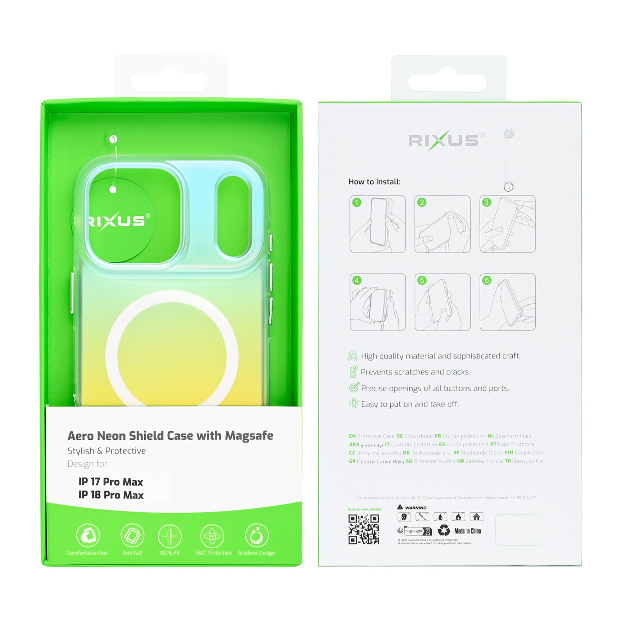 Rixus Aero Neon Shield Case With MagSafe Compatible For Apple iPhone 17 Pro, 18 Pro White