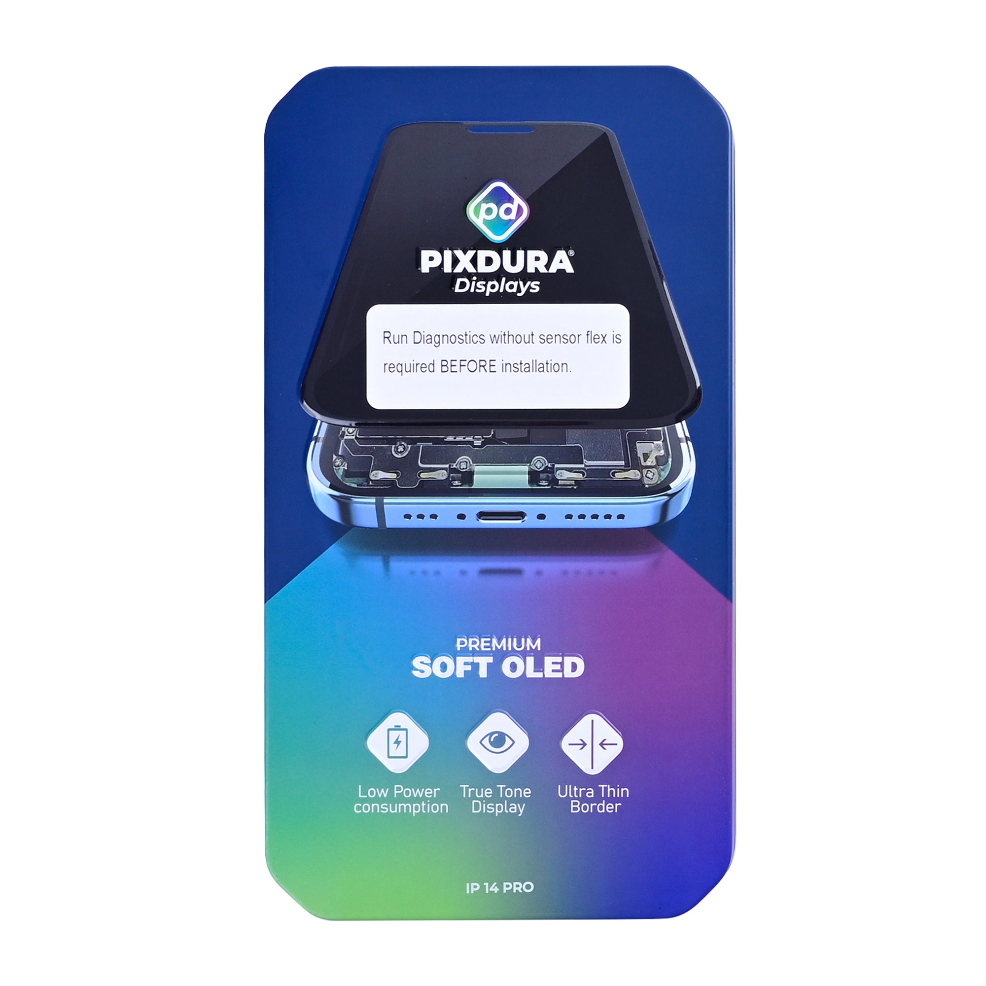 PIXDURA For Apple iPhone 14 Pro Display And Digitizer Soft-OLED (Run Diagnostics) (120Hz)