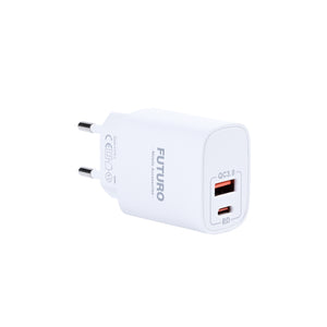 Futuro Dual Travel Charger QC 3.0 And PD 20W White