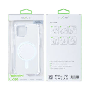 Rixus Anti-Burst Case With MagSafe Compatible For Apple iPhone 13 Mini Transparent