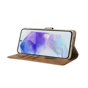 Rixus Bookcase For Samsung Galaxy A55 5G Light Brown