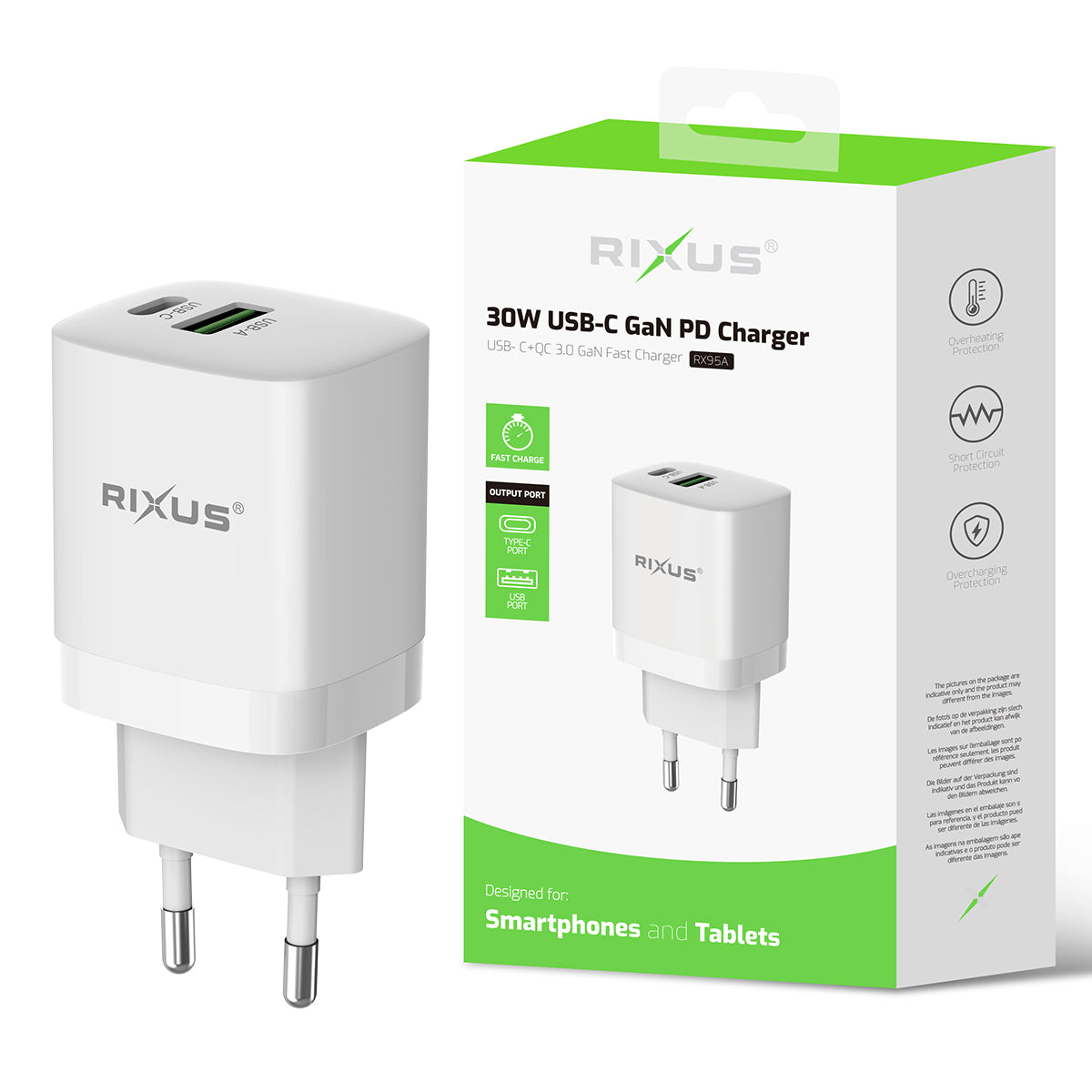 Rixus RX95A USB-C GaN PD Charger 30W White