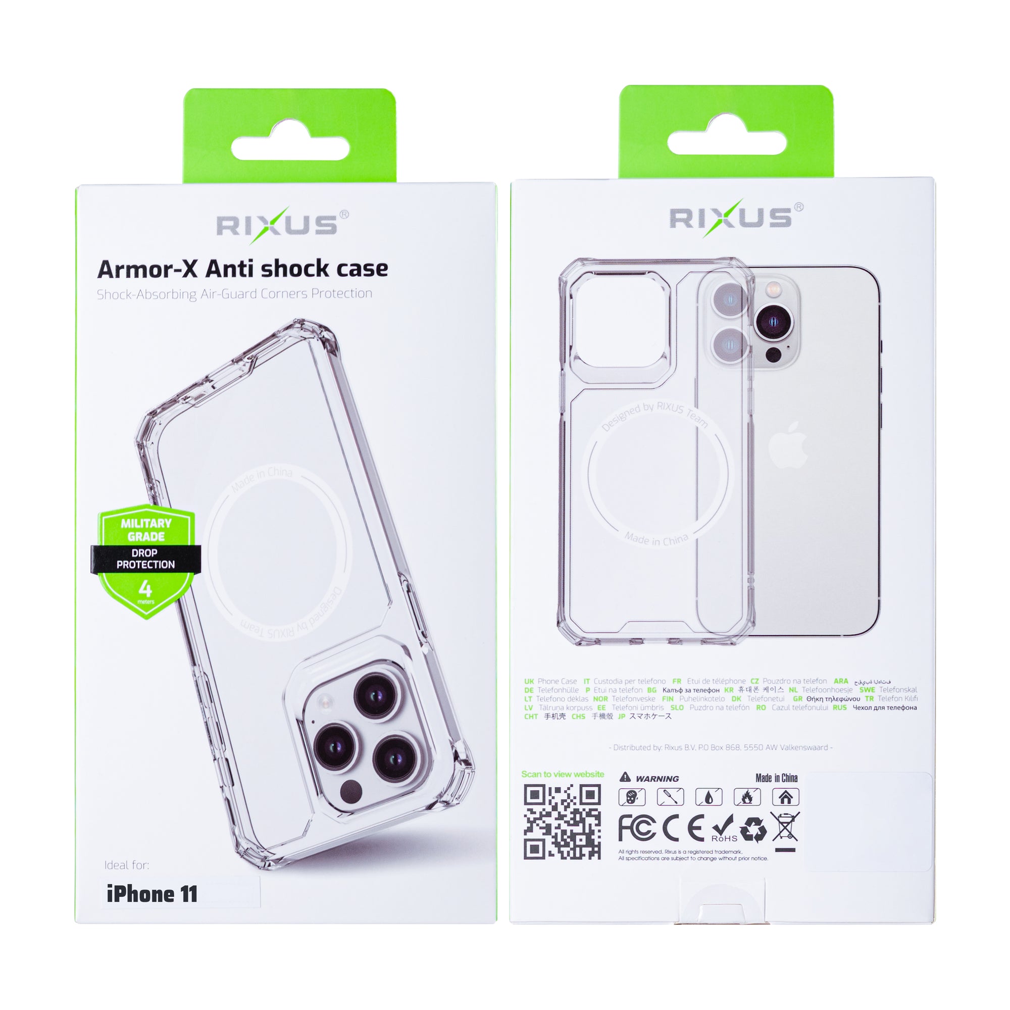 Rixus Armor-X Anti Shock Case With MagSafe Compatible For Apple iPhone 11 Pro Transparent