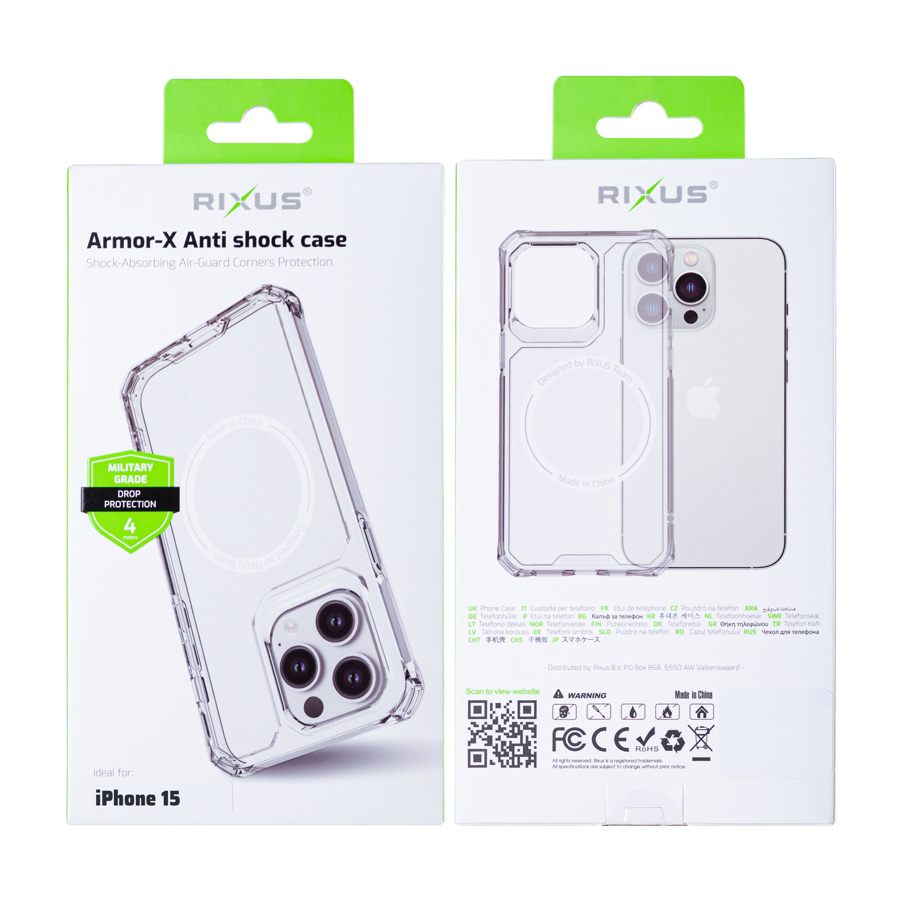 Rixus Armor-X Anti Shock Case With MagSafe For Apple iPhone 15 Transparent