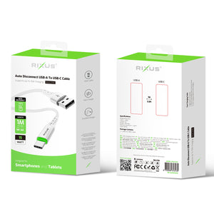 Rixus RXUC21AC Auto Disconnect USB-A To USB-C Cable White