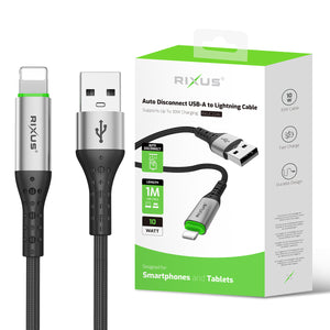Rixus RXUC22AL Auto Disconnect USB-A To Lightning Cable Black