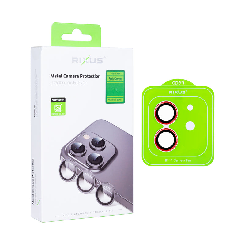 Rixus Metal Shield Camera Tempered Glass For Apple iPhone 11 Red