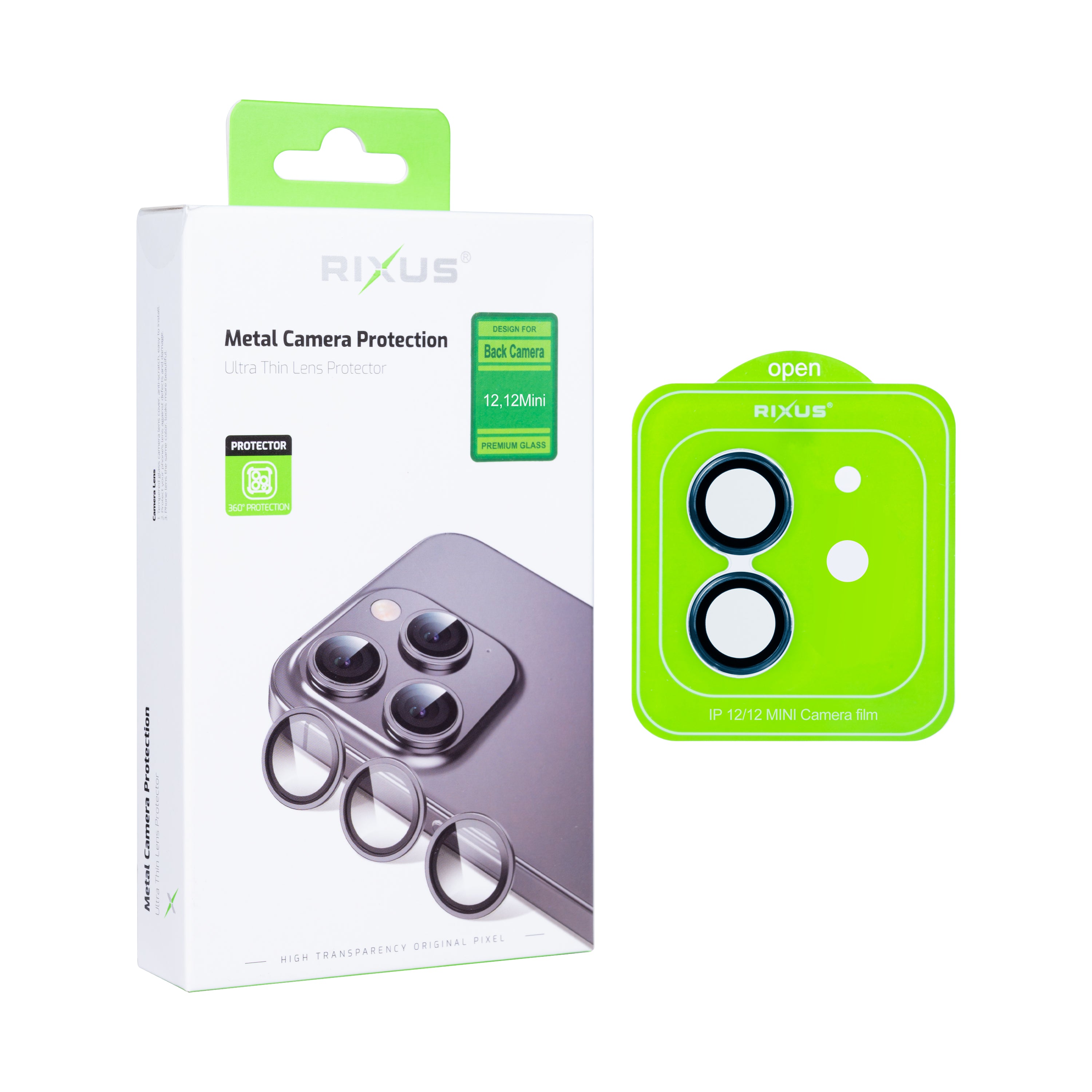 Rixus Metal Shield Camera Tempered Glass For Apple iPhone 12, 12 Mini Blue