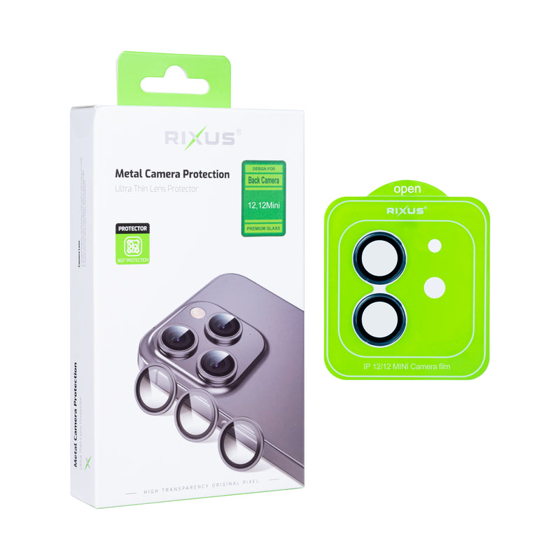 Rixus Metal Shield Camera Tempered Glass For Apple iPhone 12, 12 Mini Blue