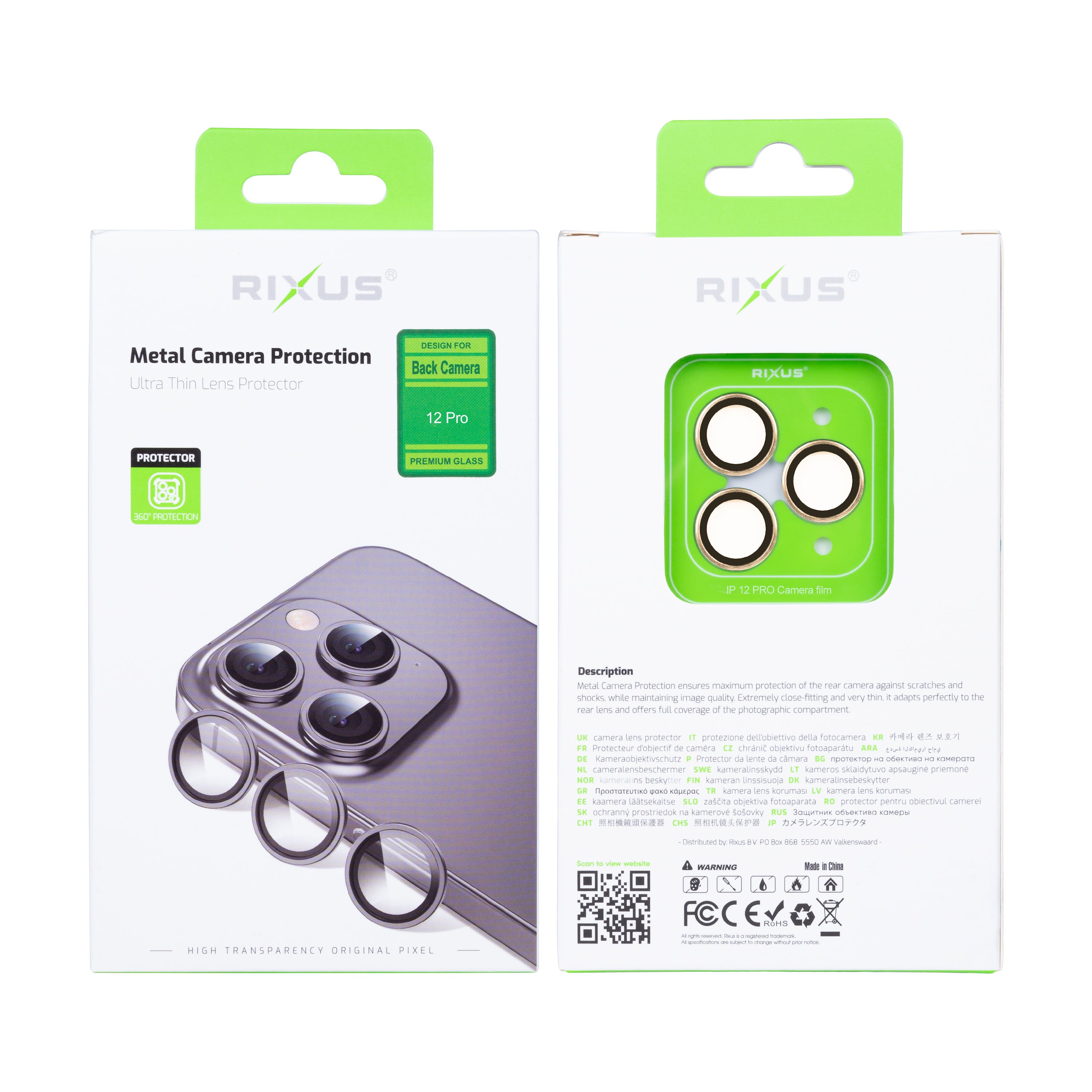 Rixus Metal Shield Camera Tempered Glass For Apple iPhone 12 Pro Gold