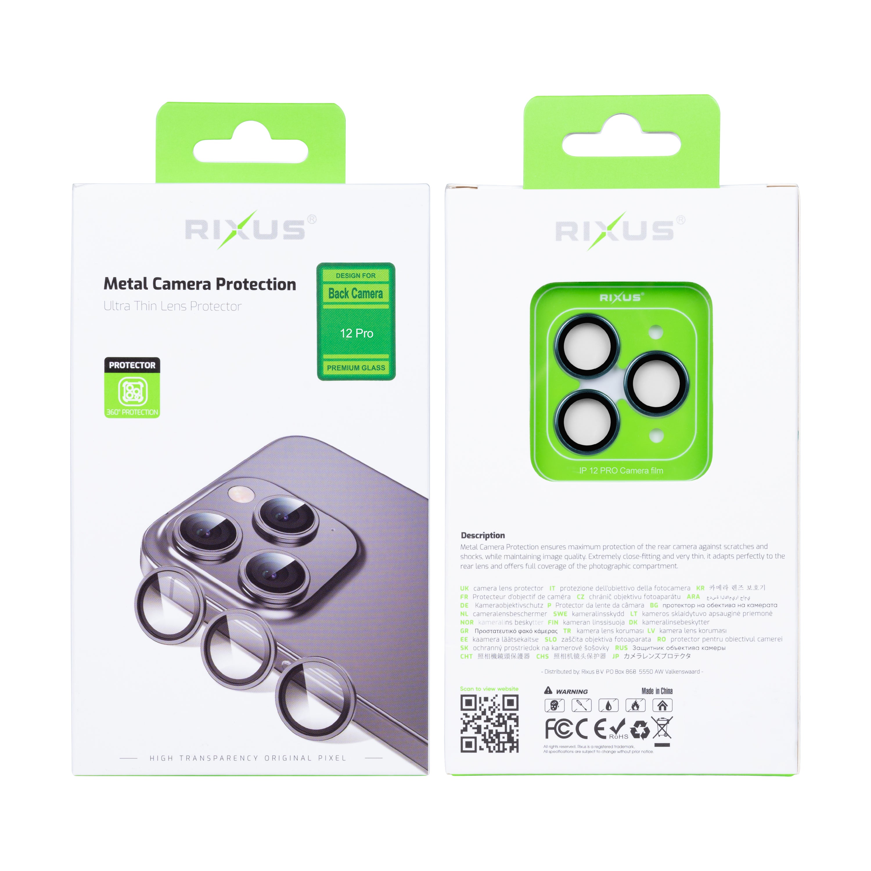 Rixus Metal Shield Camera Tempered Glass For Apple iPhone 12 Pro Pacific Blue