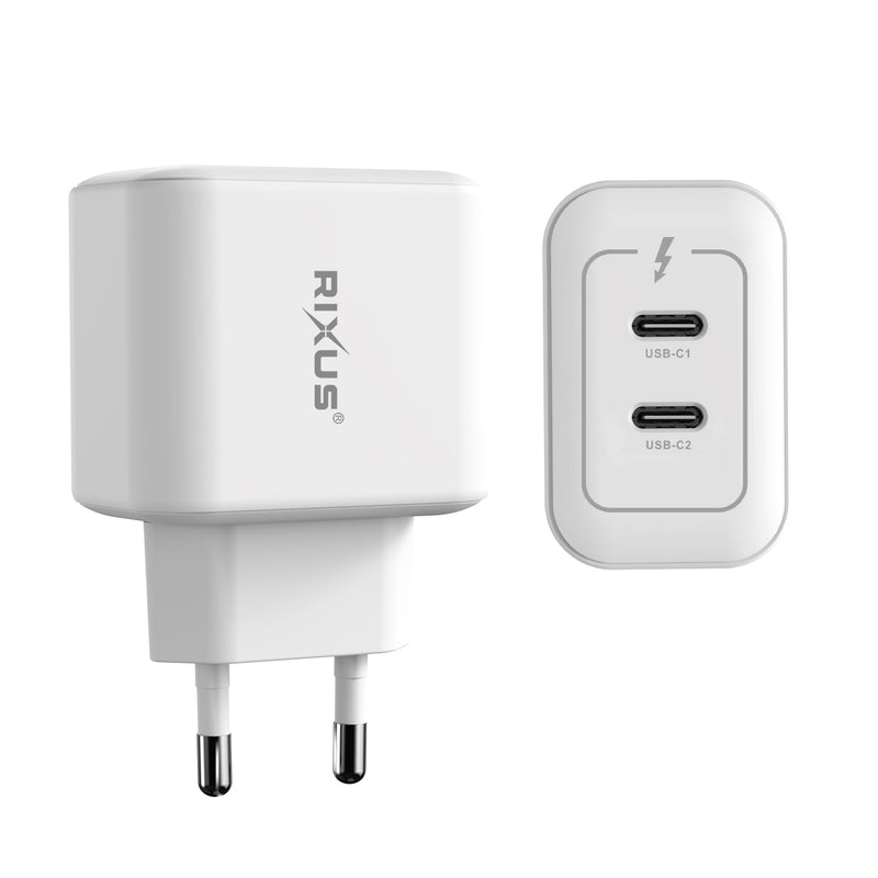Rixus RXHC45 GaN Double USB-C Power Adapter 45W White