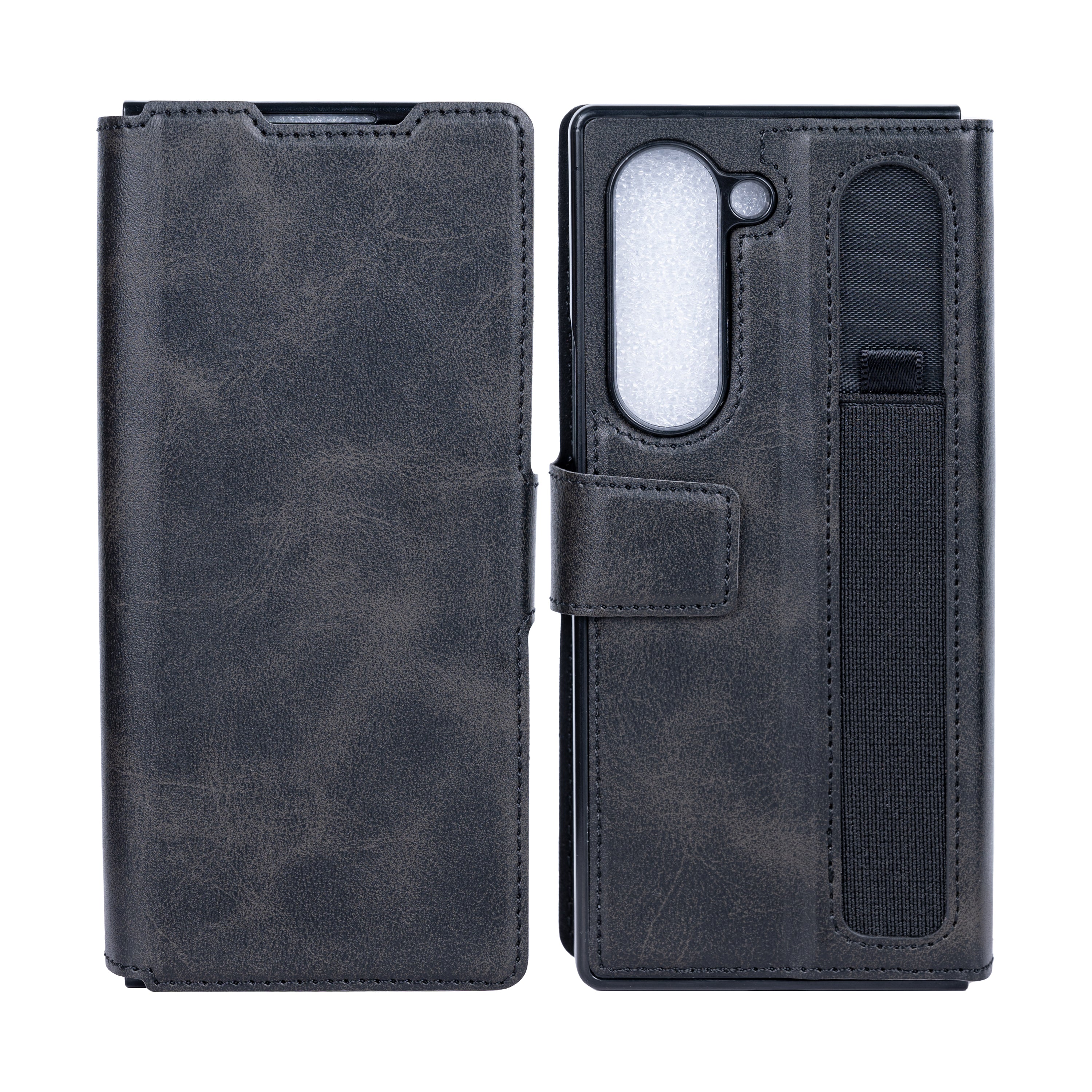 Rixus Wallet Case With Pen Holder For Samsung Galaxy Z Fold5 Black
