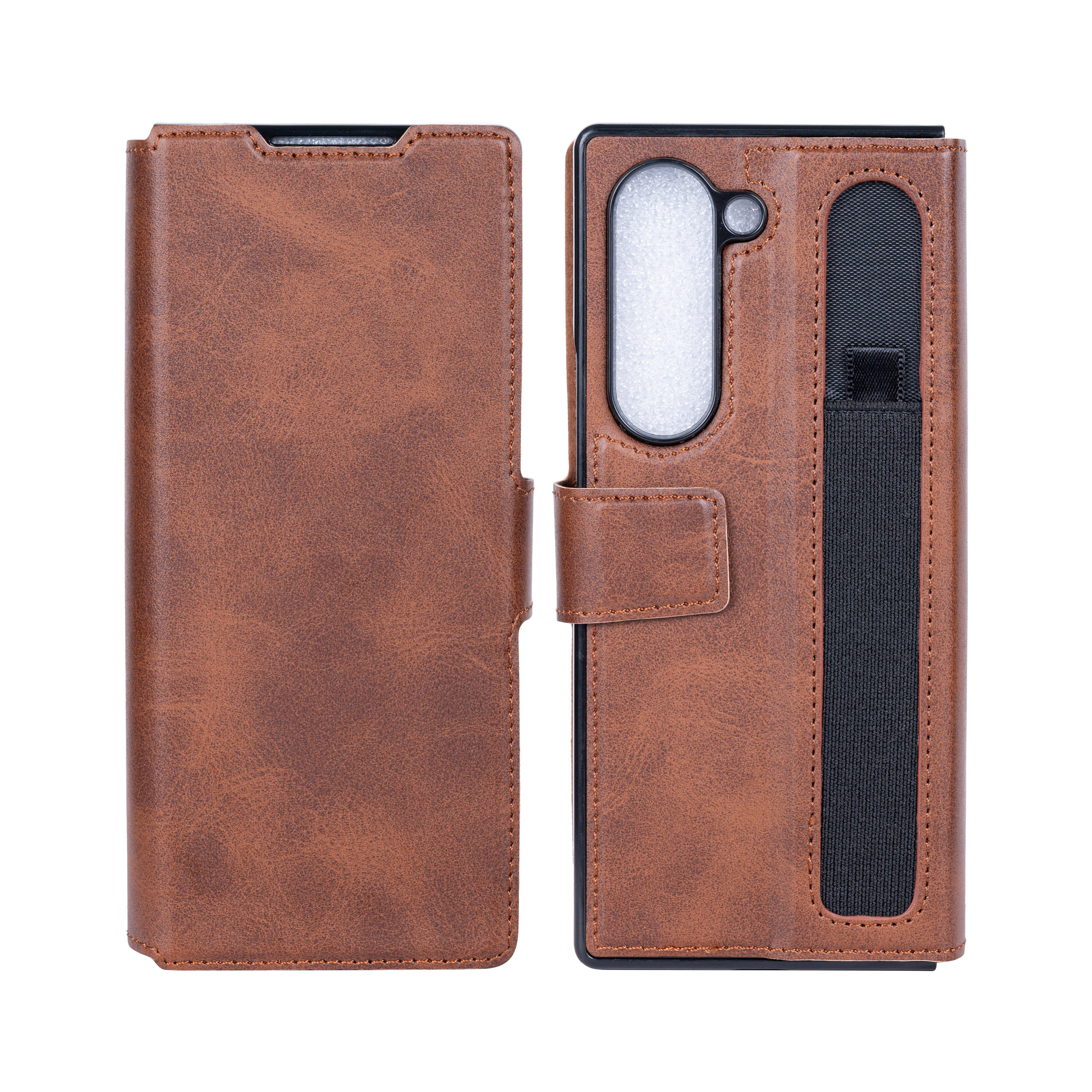 Rixus Wallet Case With Pen Holder For Samsung Galaxy Z Fold5 Brown