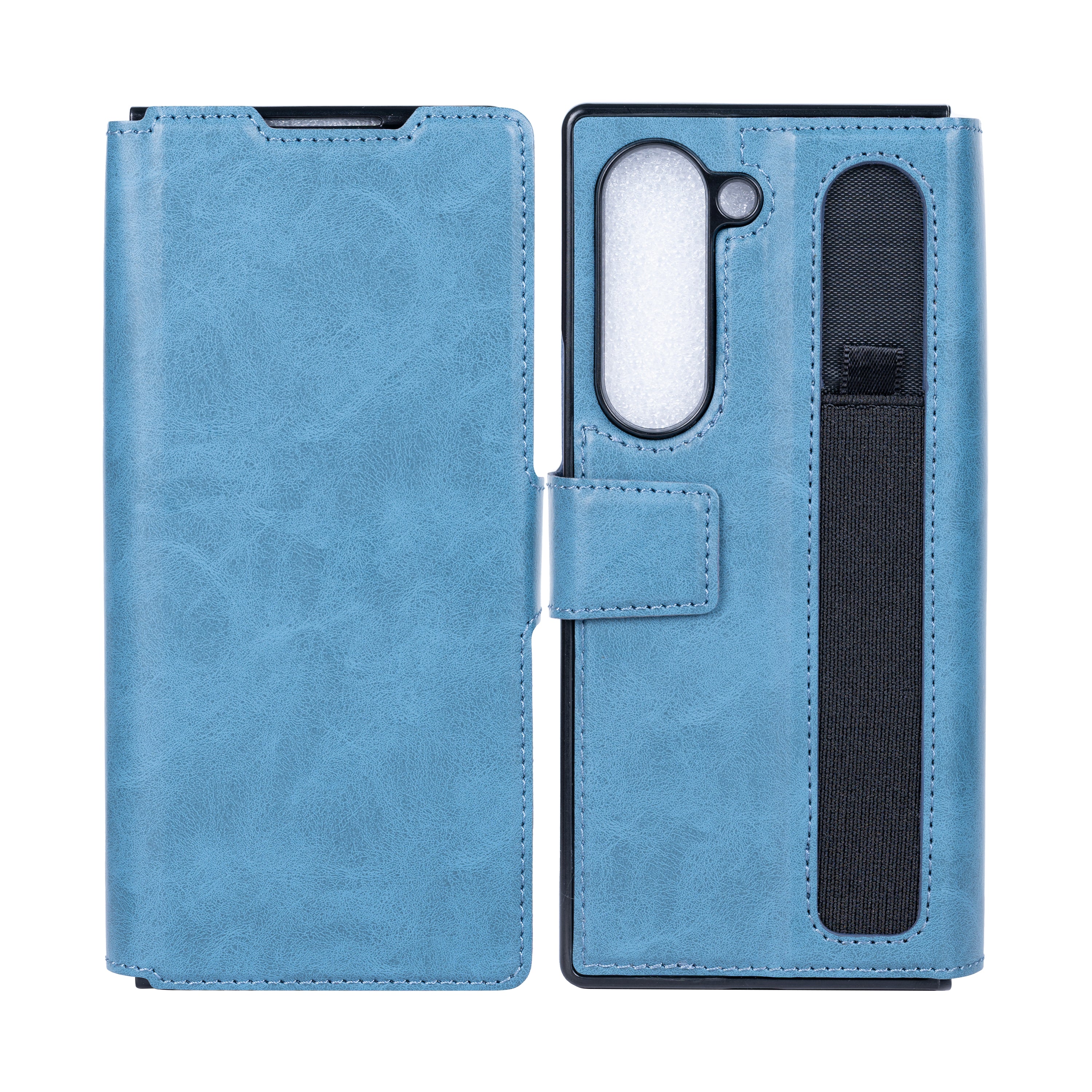 Rixus Wallet Case With Pen Holder For Samsung Galaxy Z Fold5 Sierra Blue
