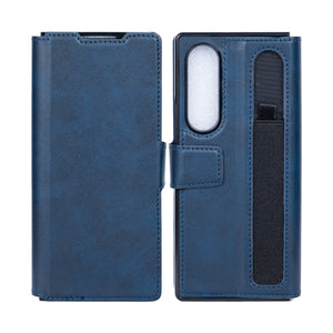 Rixus Wallet Case With Pen Holder For Samsung Galaxy Z Fold4 Blue