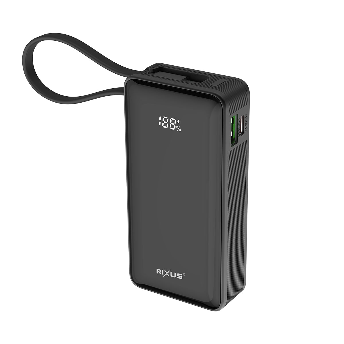 Rixus RXPB01B Power Bank 10.000mAh With Built-In Handstrap Cable Black
