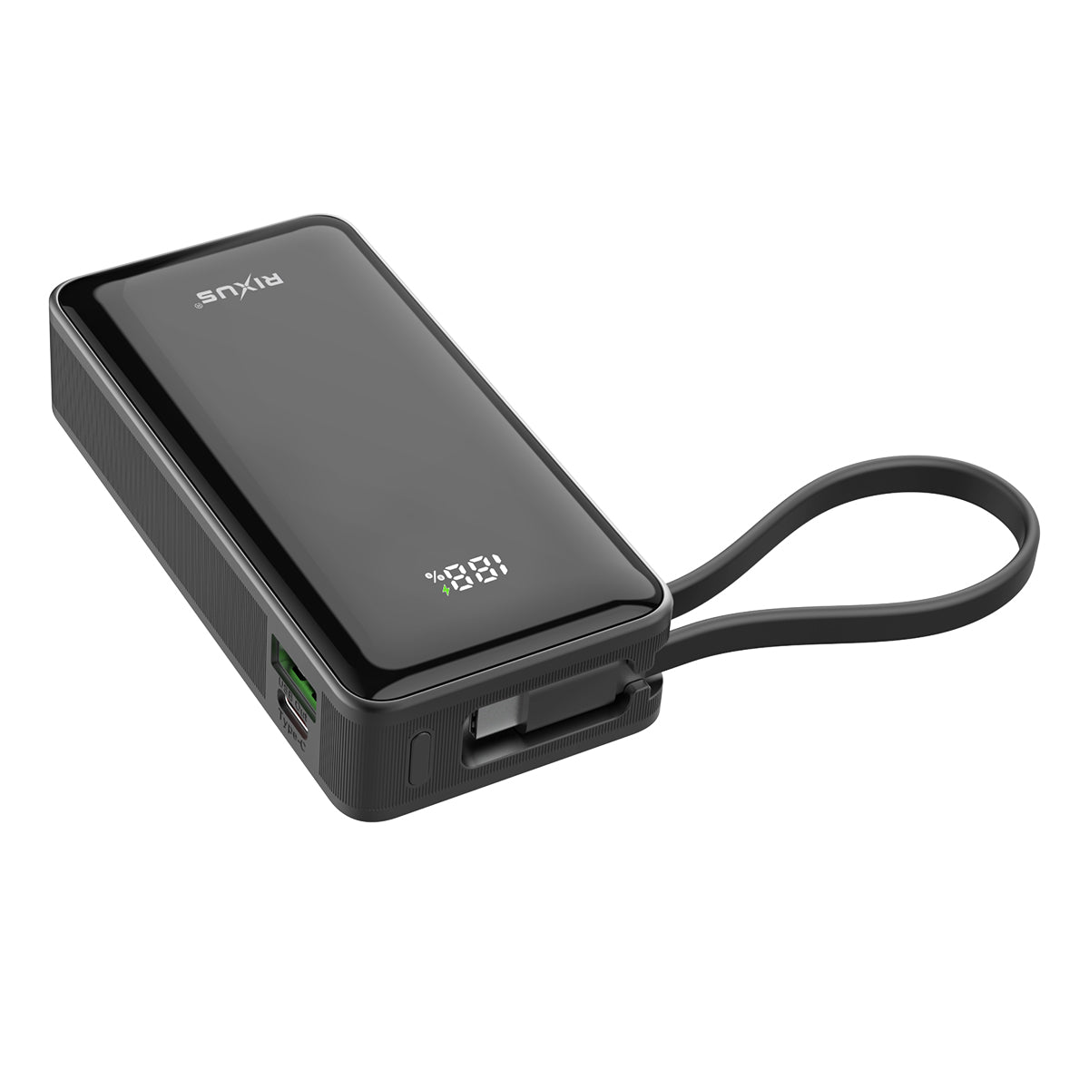 Rixus RXPB01B Power Bank 10.000mAh With Built-In Handstrap Cable Black