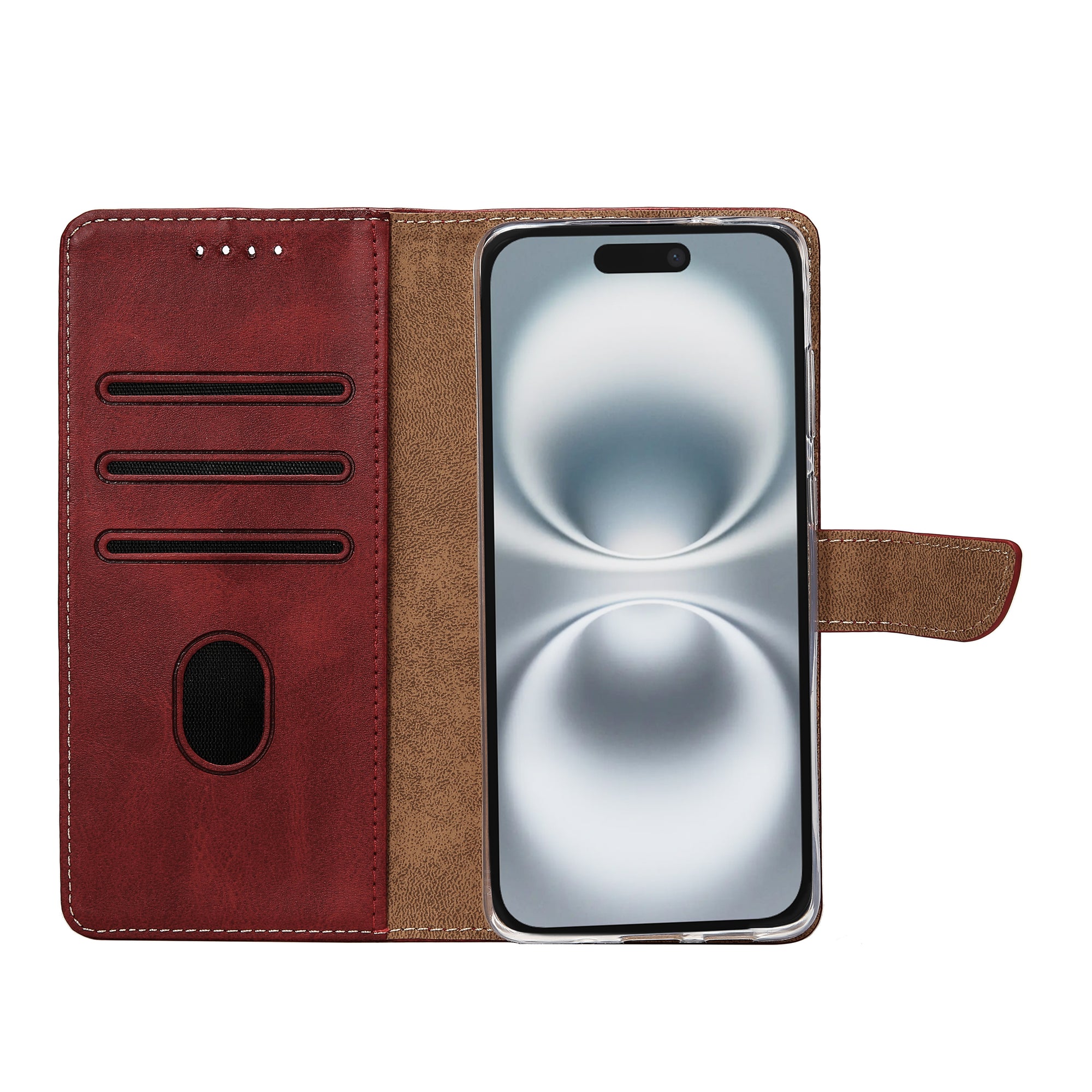 Rixus Bookcase For Apple iPhone 16 Dark Red