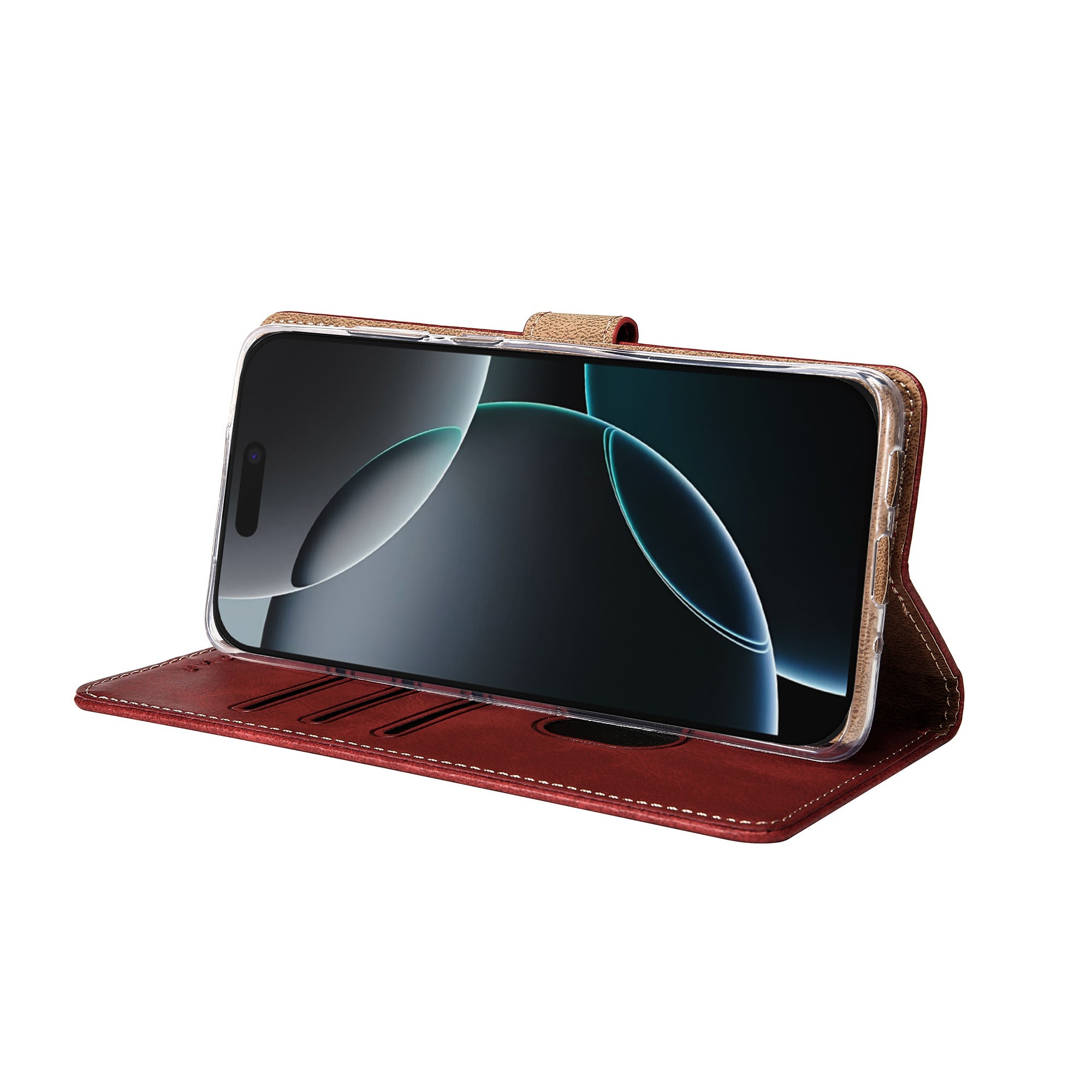 Rixus Bookcase For Apple iPhone 16 Pro Dark Red