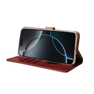 Rixus Bookcase For Apple iPhone 16 Pro Dark Red