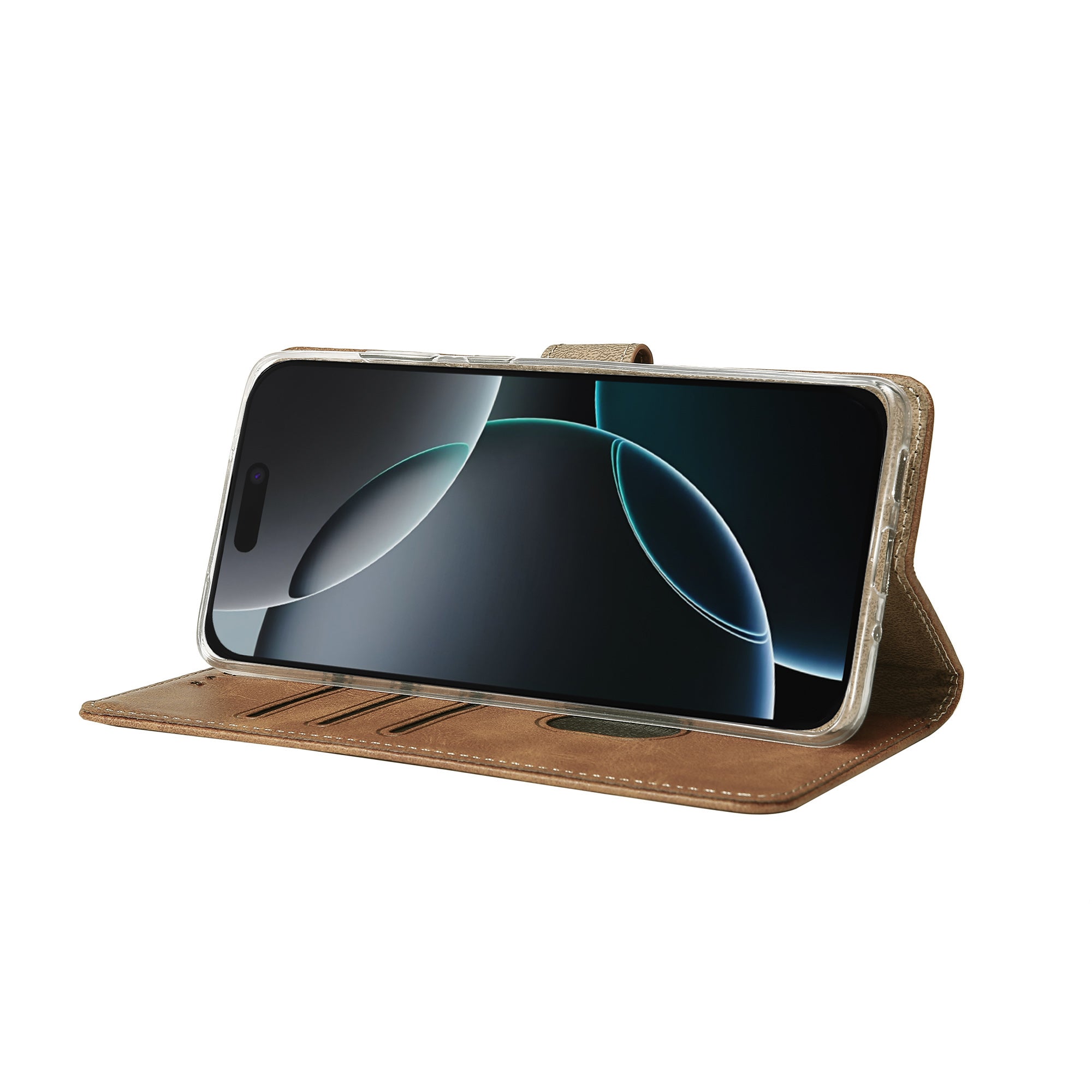 Rixus Bookcase For Apple iPhone 16 Pro Light Brown