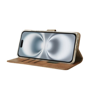 Rixus Bookcase For Apple iPhone 16 Plus Light Brown