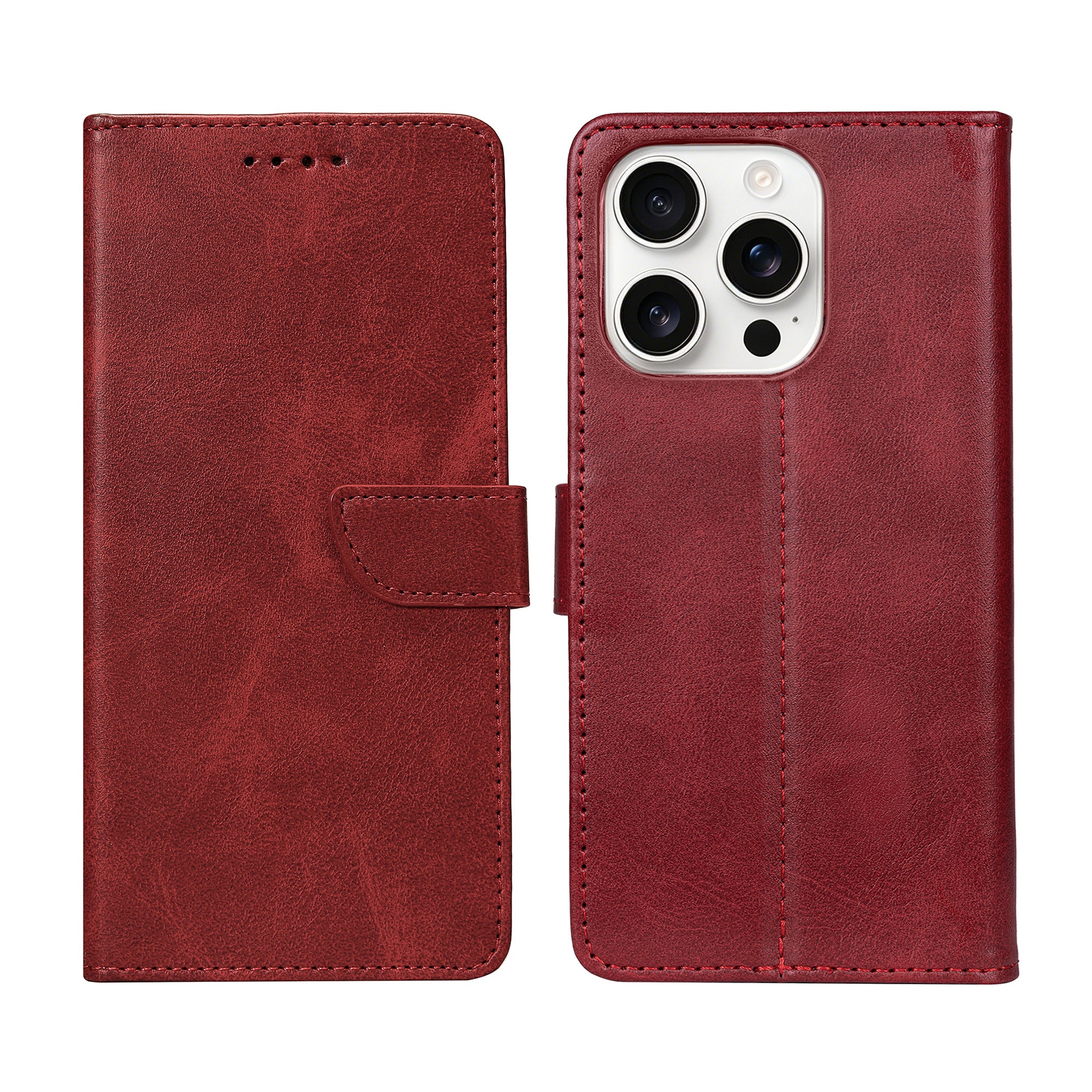 Rixus Bookcase For Apple iPhone 16 Pro Max Dark Red