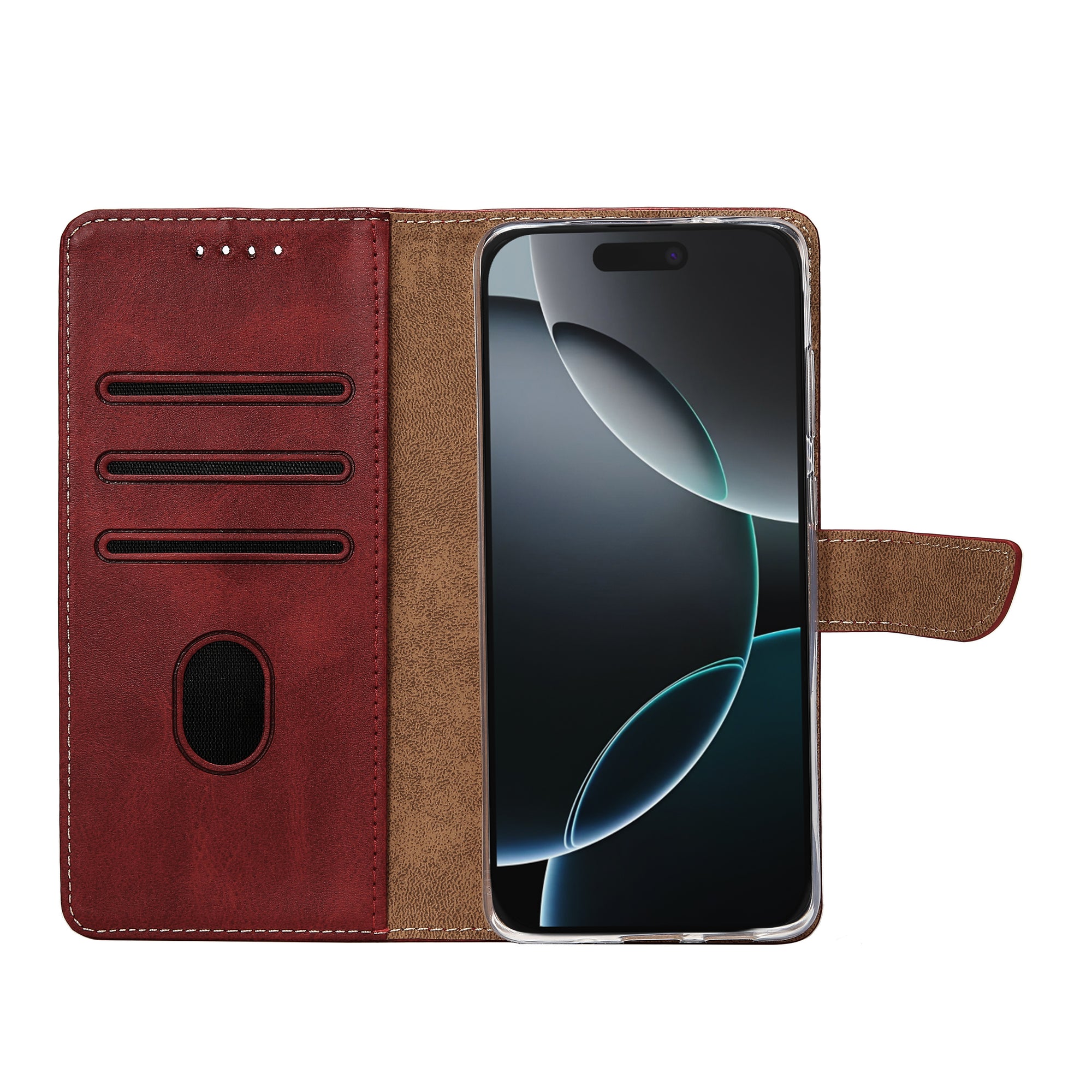 Rixus Bookcase For Apple iPhone 16 Pro Max Dark Red