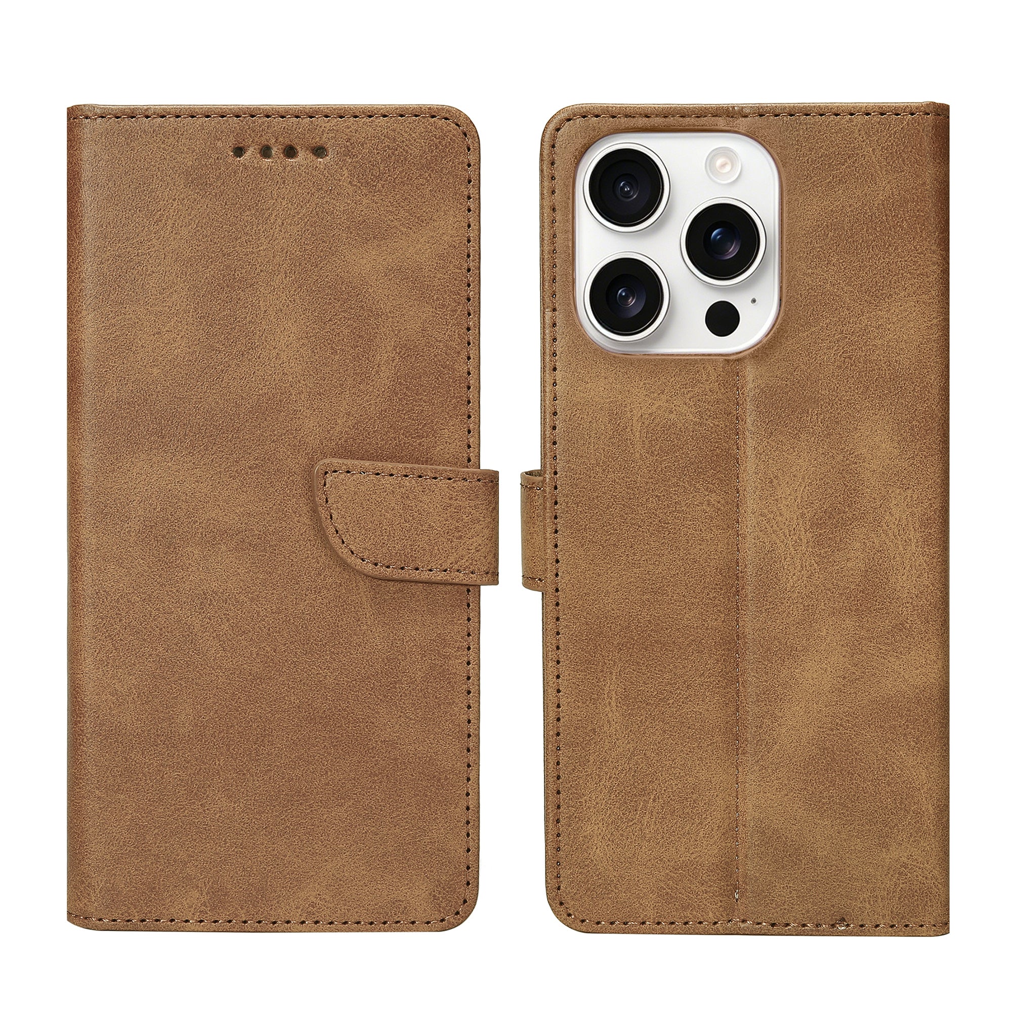 Rixus Bookcase For Apple iPhone 16 Pro Max Light Brown