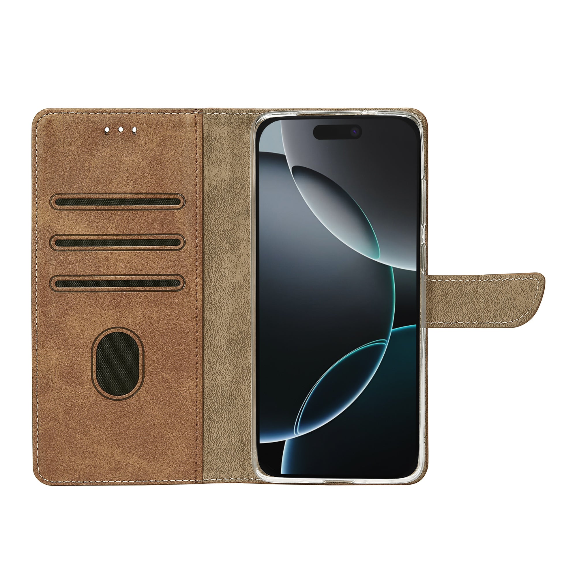 Rixus Bookcase For Apple iPhone 16 Pro Max Light Brown