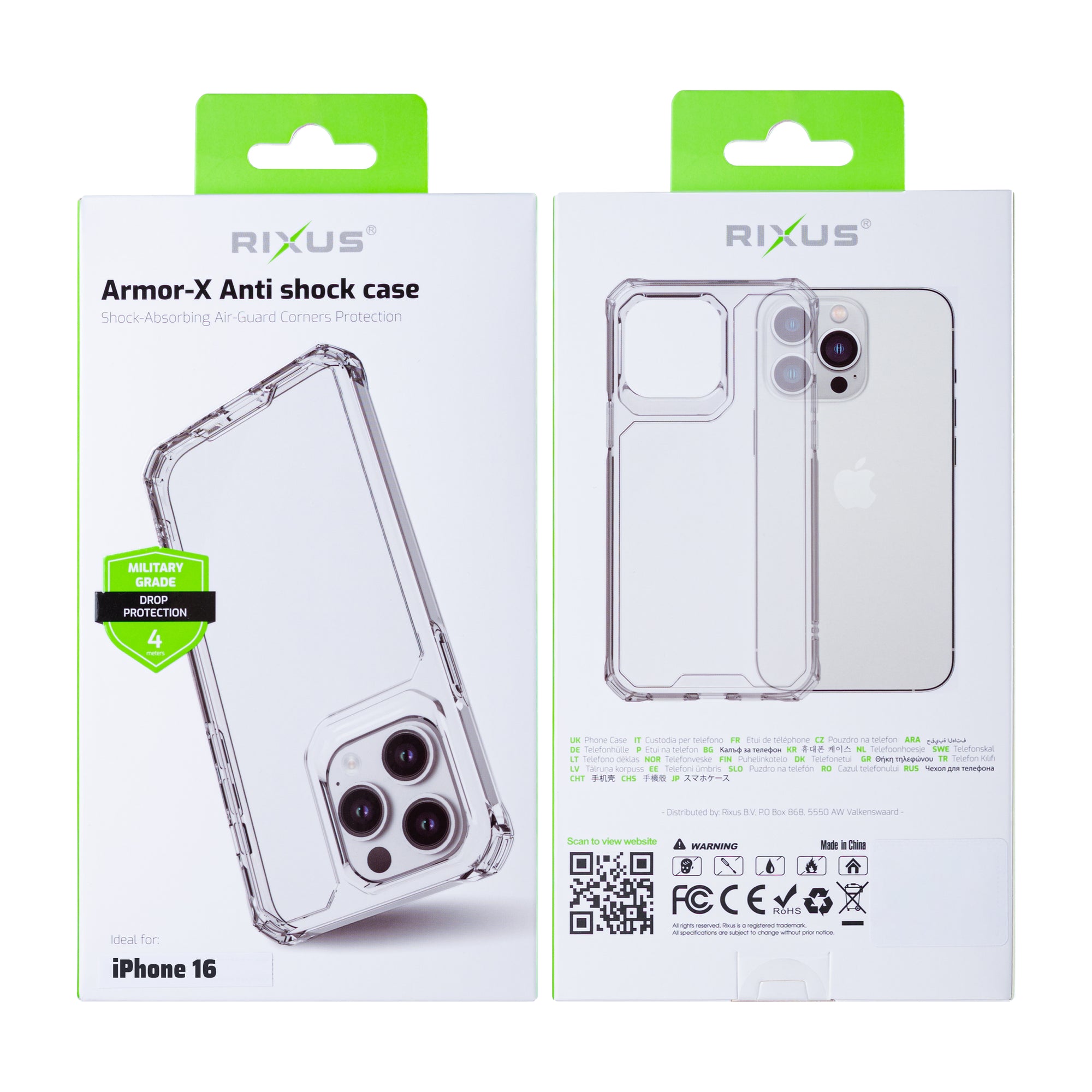 Rixus Armor-X Anti Shock Case For Apple iPhone 16 Transparent