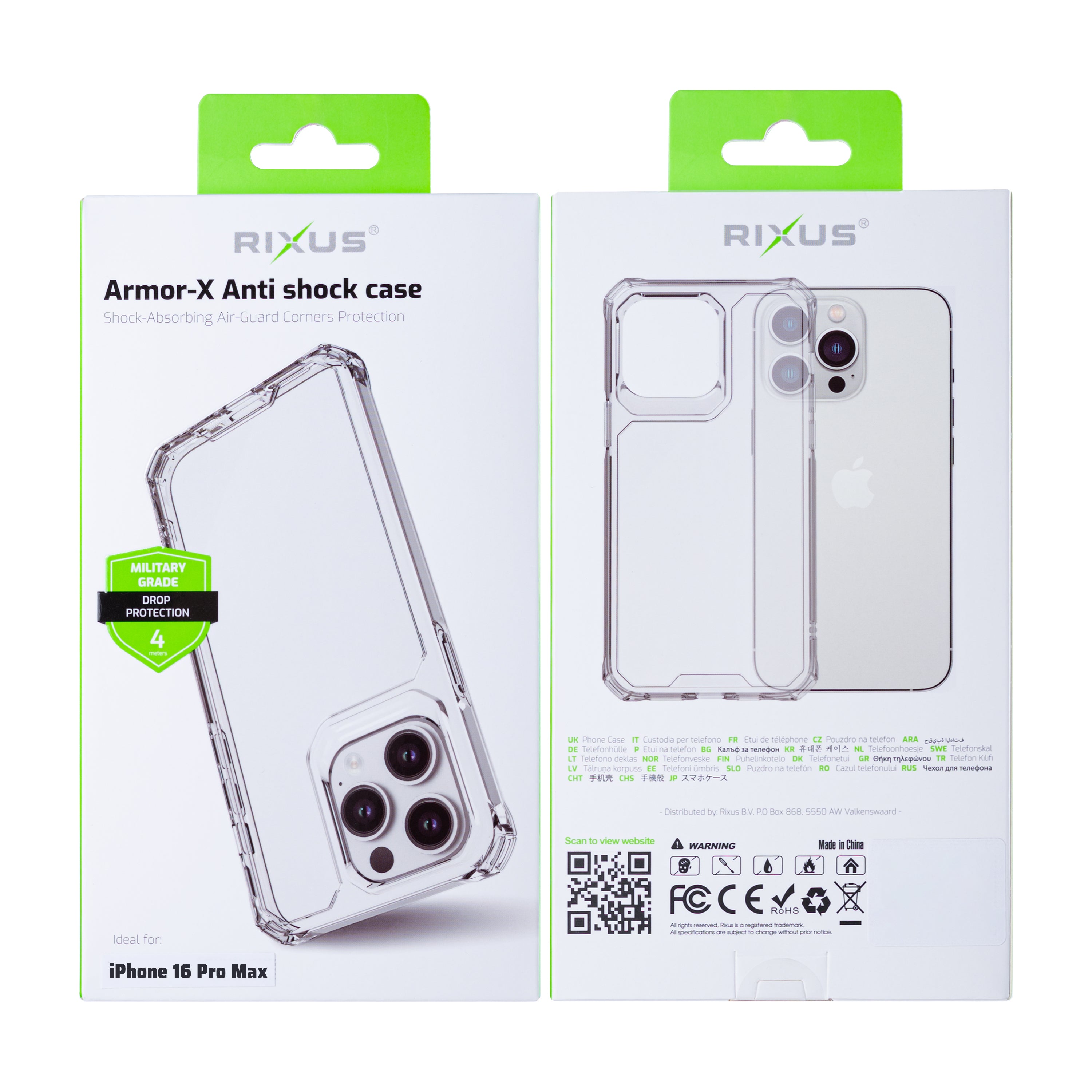Rixus Armor-X Anti Shock Case For Apple iPhone 16 Pro Max Transparent