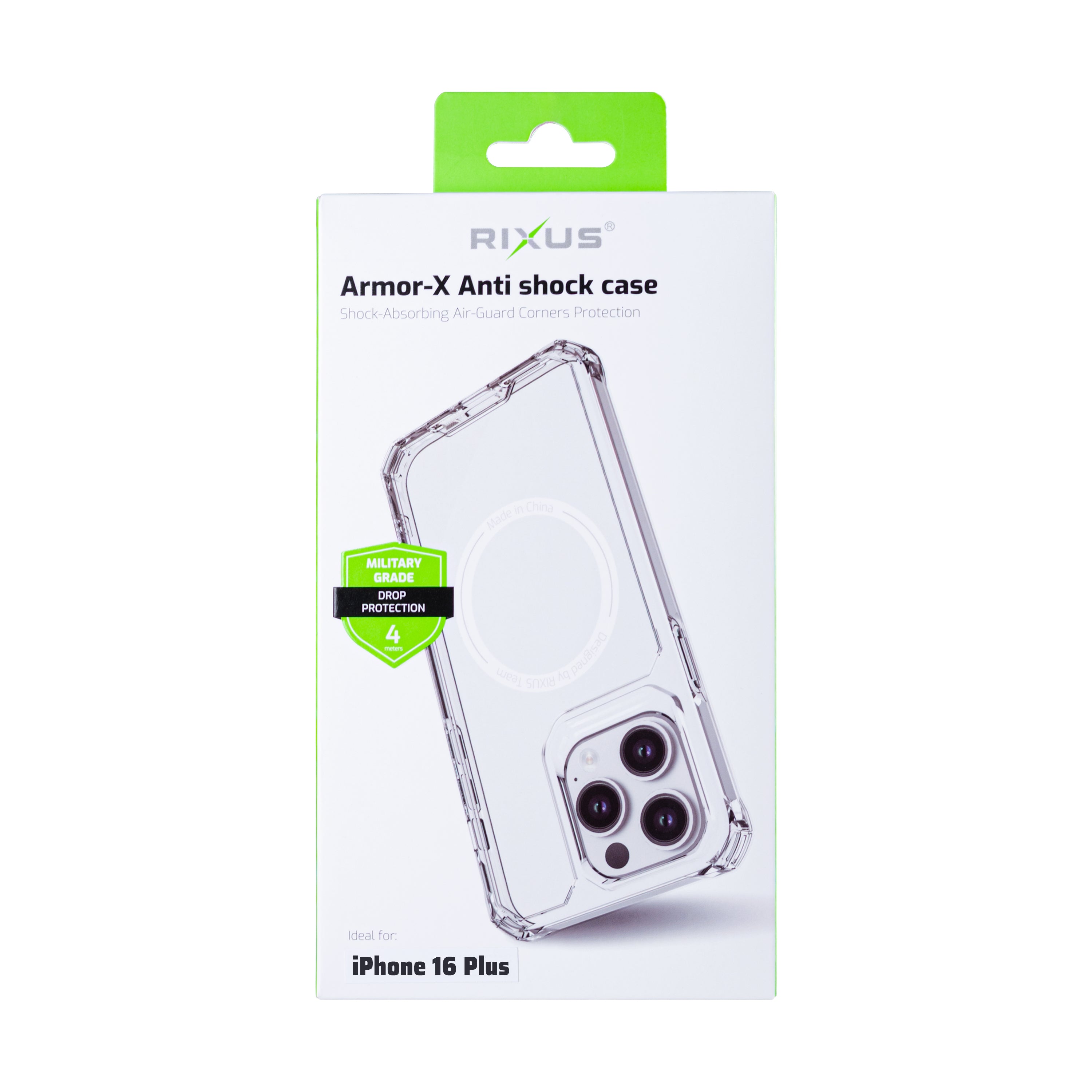 Rixus Armor-X Anti Shock Case With MagSafe Compatible For Apple iPhone 16 Plus Transparent
