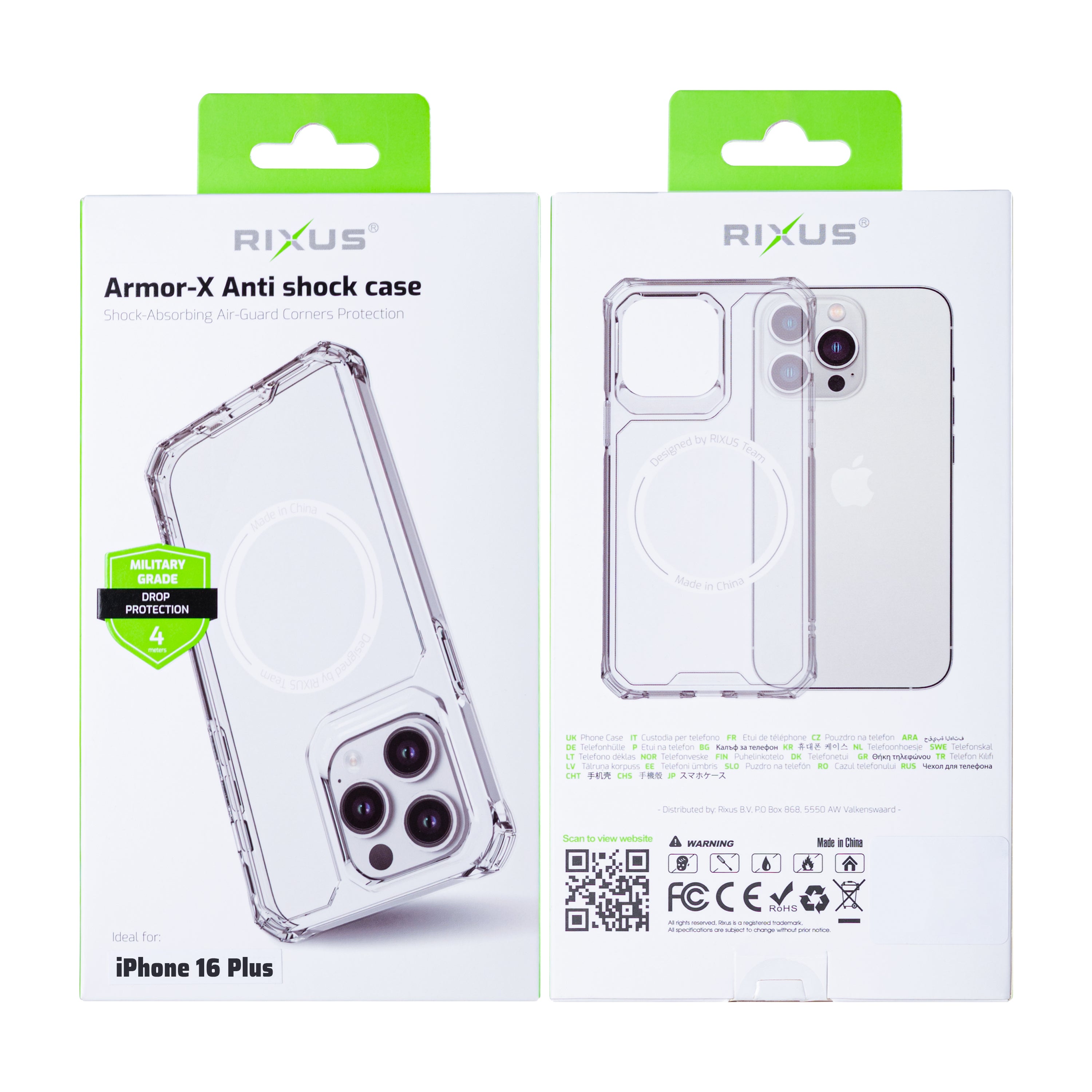 Rixus Armor-X Anti Shock Case With MagSafe For Apple iPhone 16 Plus Transparent