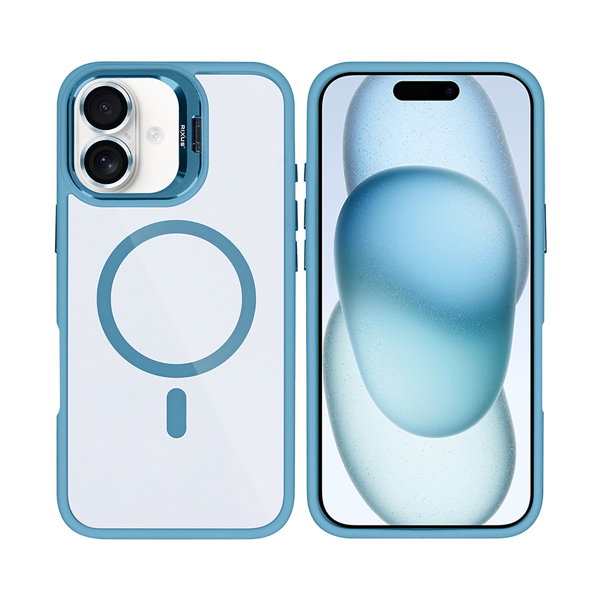 Rixus Classic 03 Case With MagSafe Compatible For Apple iPhone 16 Light Blue