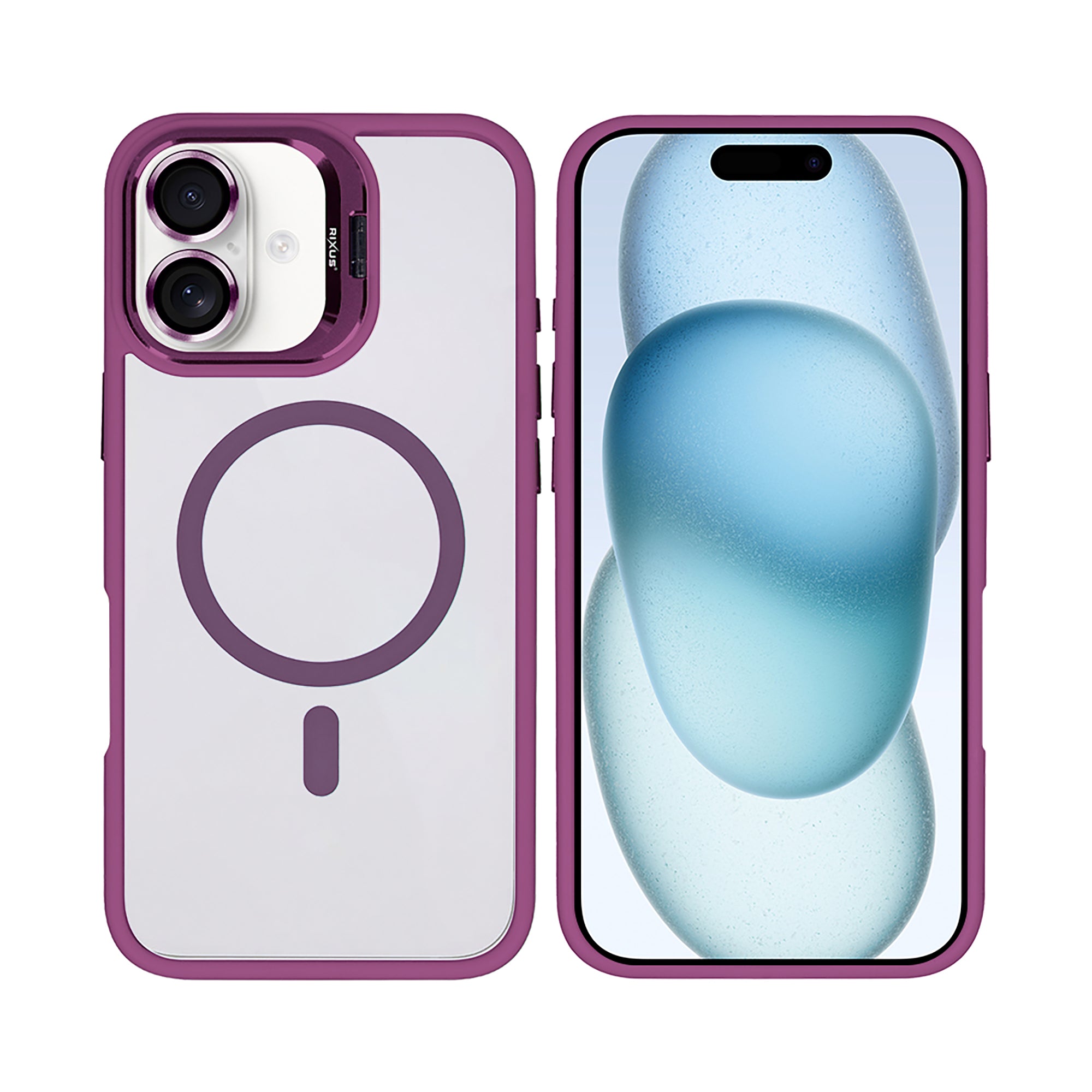 Rixus Classic 03 Case With MagSafe Compatible For Apple iPhone 16 Dark Pink