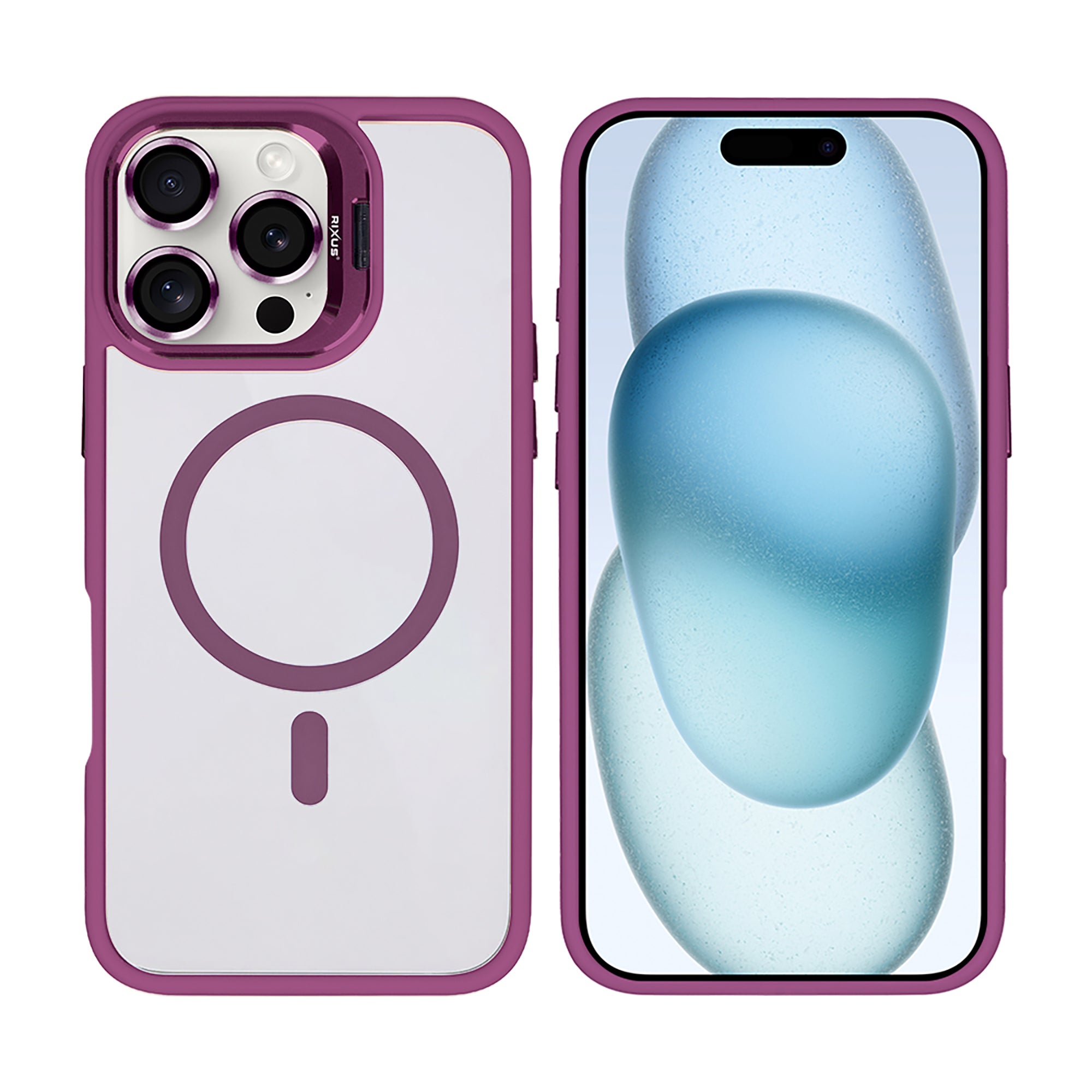 Rixus Classic 03 Case With MagSafe Compatible For Apple iPhone 16 Pro Dark Pink