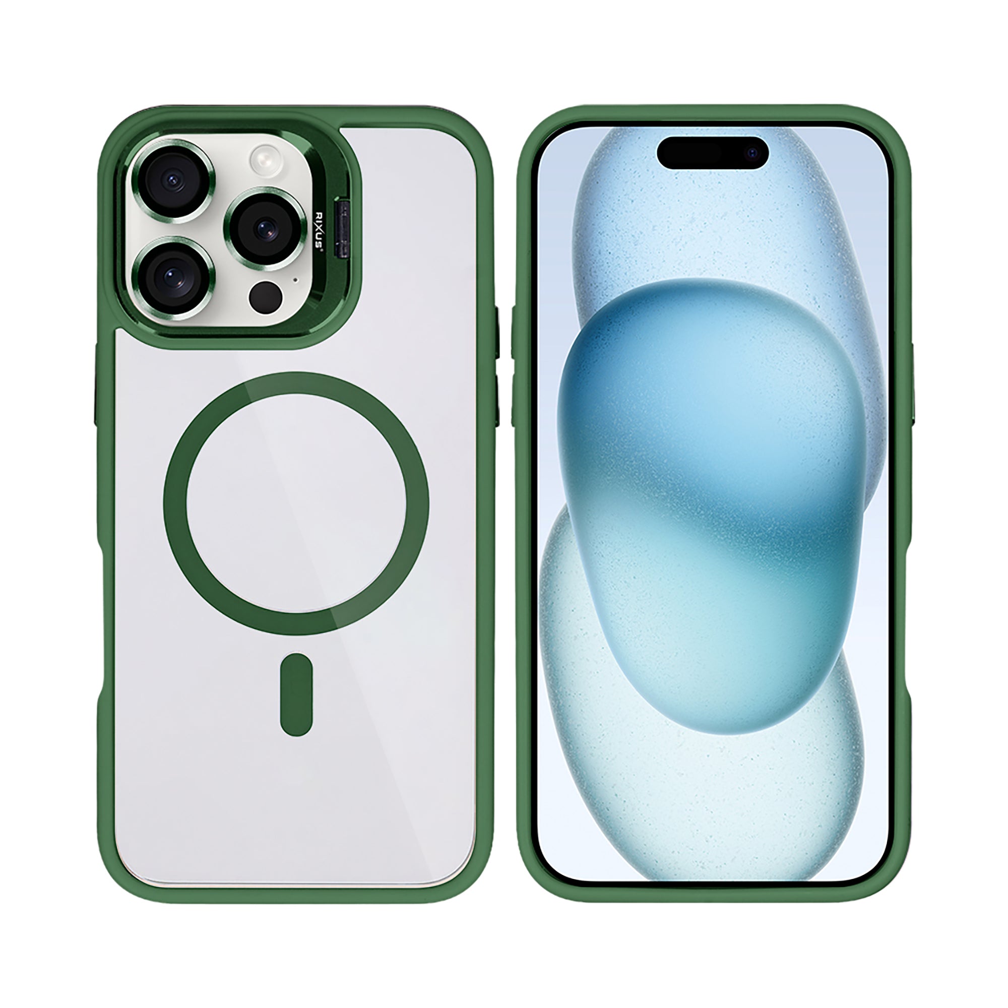 Rixus Classic 03 Case With MagSafe Compatible For Apple iPhone 16 Pro Dark Green