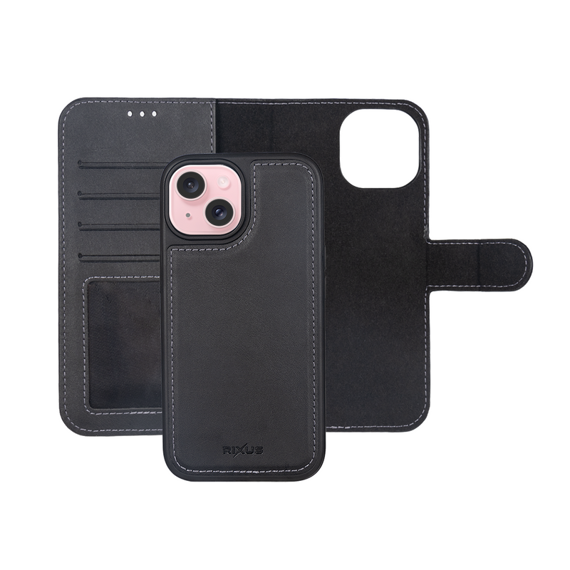 Rixus Duo Magnetic Detachable Wallet For Apple iPhone 16 Black